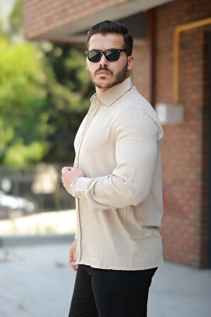 Miron Bej Düz Uzun Kollu Regular Fit Gömlek- 2526