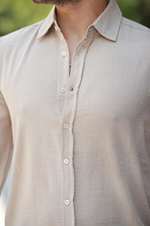 Miron Bej Düz Uzun Kollu Regular Fit Gömlek- 2526