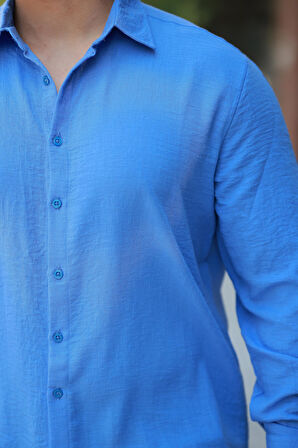 Miron Mavi Düz Uzun Kollu Regular Fit Gömlek- 2526