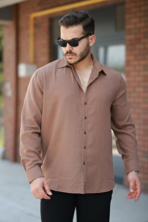 Miron Kahverengi Düz Uzun Kollu Regular Fit Gömlek- 2526
