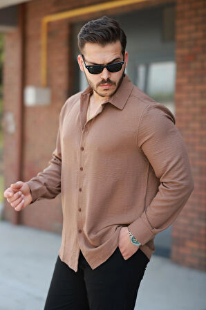 Miron Kahverengi Düz Uzun Kollu Regular Fit Gömlek- 2526