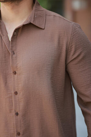Miron Kahverengi Düz Uzun Kollu Regular Fit Gömlek- 2526