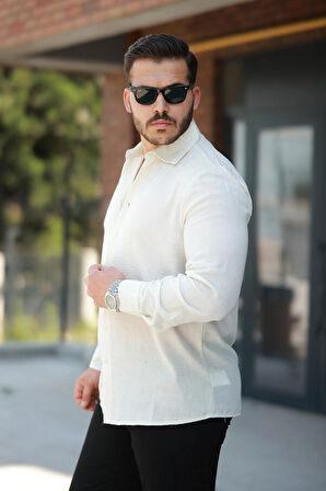 Miron Ekru Düz Uzun Kollu Regular Fit Gömlek- 2526
