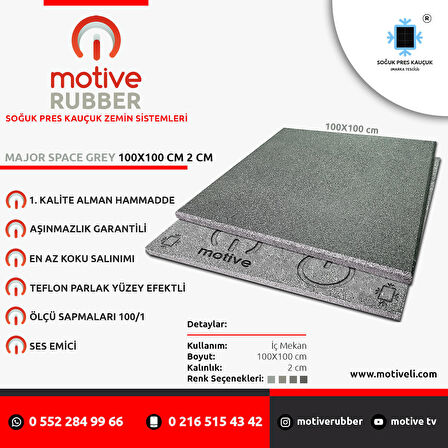 Motive Rubber Soğuk Pres Majör Space Grey 100x100 cm 2 cm Profesyonel Aşınmazlık Garantili Soğuk Pres Kauçuk Zemin 1 Adet