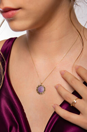 Mor Taşlı güneş Kolye