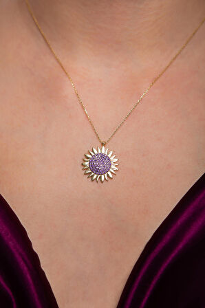 Mor Taşlı güneş Kolye