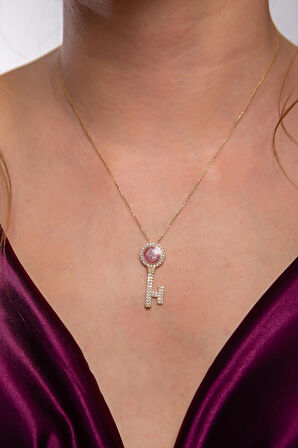 Pembe Anahtar Kolye