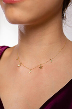 Sıralı Ay Yıldız Kolye