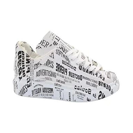 Mergenshoes 0330 Beyaz Siyah Dikişli Günlük Kadın Spor Ayakkabı