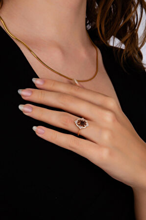 Rose Kahve Taşlı Yüzük