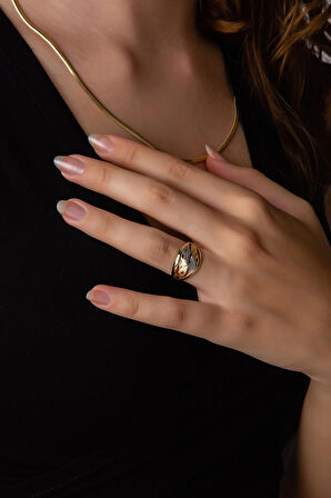 Sarı Beyaz Zarif Kalem Yüzük