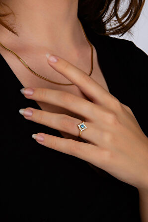 Mavi Taşlı Çiçek Yüzük