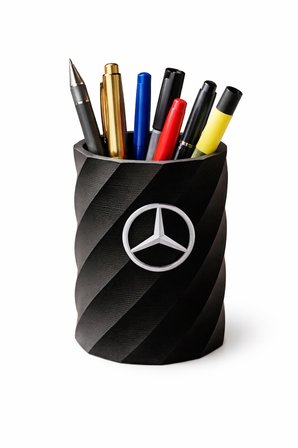 Spiral Tasarımlı Masaüstü Kalemlik | Logo Detaylı Dekoratif Kalem Tutucu | Ofis & Çalışma Masası
