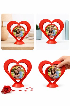 Kalpli Masaüstü Fotoğraf Çerçevesi | Kırmızı Dekoratif Kalp Çerçeve | Sevgiliye Özel Hediye