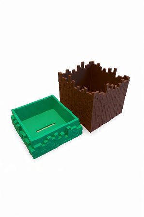 Minecraft Temalı Kumbara – 3D Baskı Piksel Tasarım Para Kutusu 10x10x10 cm