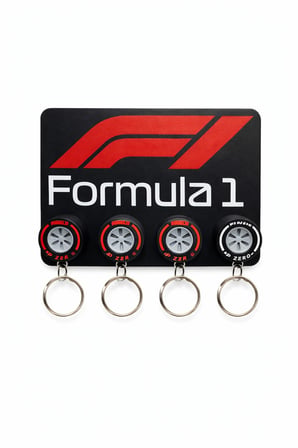Formula 1 Tasarım Anahtarlık Askılığı – 4 Lastik Anahtarlık + 4 Adet Anahtarlık Zinciri ve Halkası