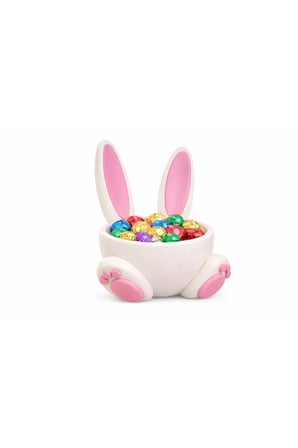 Tavşan Kulaklı Dekoratif Şekerlik – Pembe Beyaz Bunny Tasarım Çikolata Kasesi – Masaüstü Dekoratif