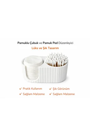 Pamuk Ped ve Pamuklu Çubuk Organizer | 2 Bölmeli Makyaj Düzenleyici | Şık ve Modern Masaüstü