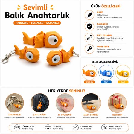 🐟 Japon Balığı Anahtarlık – Hareketli Tasarım – Sert Plastik – Renk Seçenekli