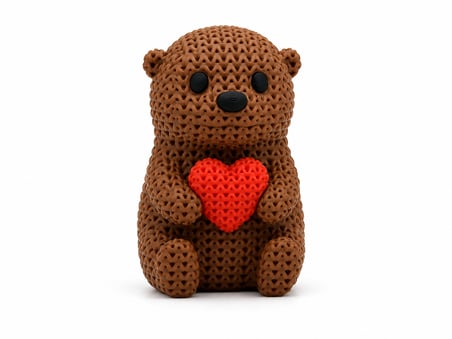 🦦❤️🧶 Örgü Dokulu Dekoratif Kalpli Su Samuru Figürü Modern Masa Süsü Ev Ofis Dekoru Raf Kitaplık 
