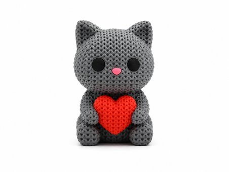🐱❤️🧶 Örgü Dokulu Dekoratif Kalpli Kedi Figürü Modern Masa Süsü Ev Ofis Dekoru Kitaplık Dekorasyon