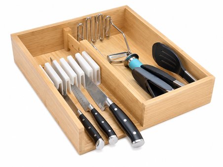 Raf İçi Düzenleyici 🍴 Çekmece İçi Mutfak Organizeri 🔪 Bıçak ve Mutfak Gereçleri Düzenleme Aparatı