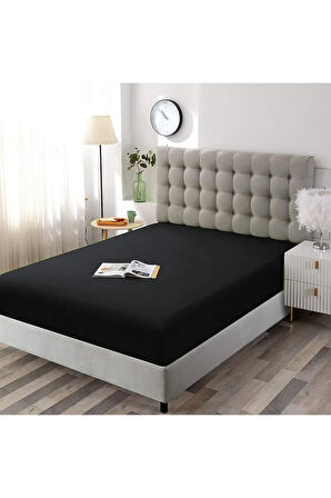 Siyah Renkli %100 Pamuklu Penye Kumaşından Tek/çift Kişilik Lastikli Çarşaf (4 Farklı Ebat)