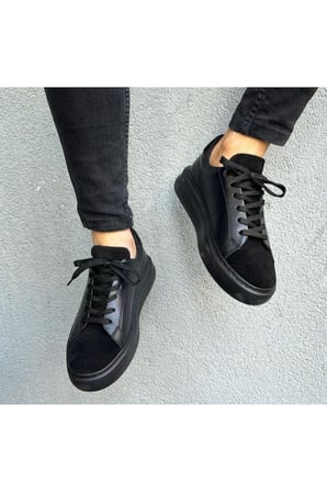 SİYAH ERKEK %100 HAKİKİ DERİ HAKİKİ SÜET  SNEAKER  RAHAT GÜNLÜK AYAKKABI 009001 SNEAKER
