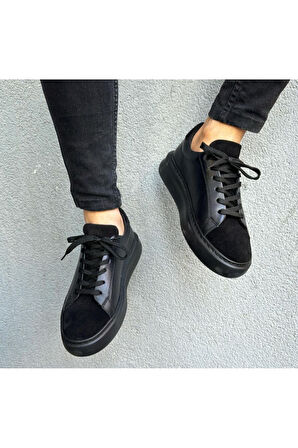 SİYAH ERKEK %100 HAKİKİ DERİ HAKİKİ SÜET  SNEAKER  RAHAT GÜNLÜK AYAKKABI 009001 SNEAKER