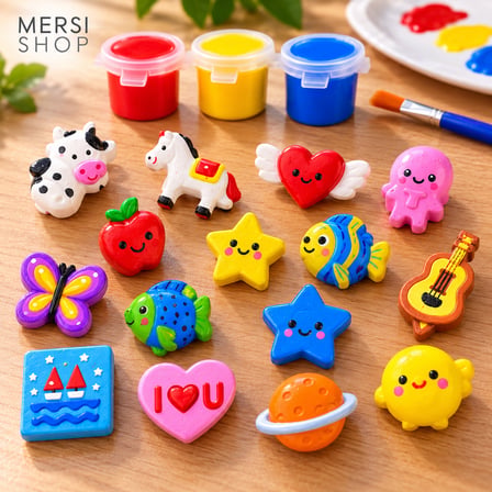 Kendin Boya Minik Figür Boyama Seti 2 cm Taş Tozu Figürler 3 Renk Boya ve Fırça