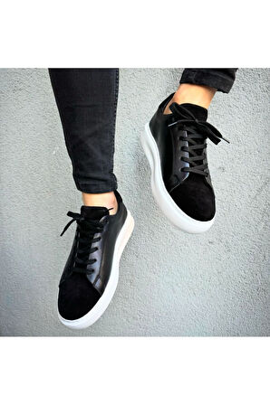 SİYAH ERKEK %100 HAKİKİ DERİ HAKİKİ SÜET  SNEAKER  RAHAT GÜNLÜK AYAKKABI 009002 SNEAKER