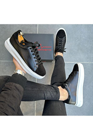 SİYAH ERKEK %100 HAKİKİ DERİ HAKİKİ SÜET  SNEAKER  RAHAT GÜNLÜK AYAKKABI 009002 SNEAKER
