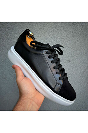 SİYAH ERKEK %100 HAKİKİ DERİ HAKİKİ SÜET  SNEAKER  RAHAT GÜNLÜK AYAKKABI 009002 SNEAKER
