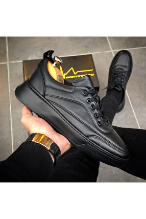 Hakiki Deri Siyah Eva Taban Günlük Erkek Ayakkabı