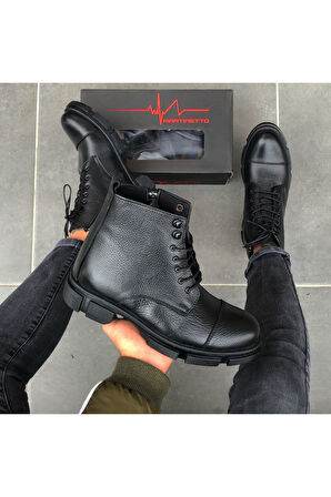 Hakiki Deri Günlük Siyah Erkek Bot Postal