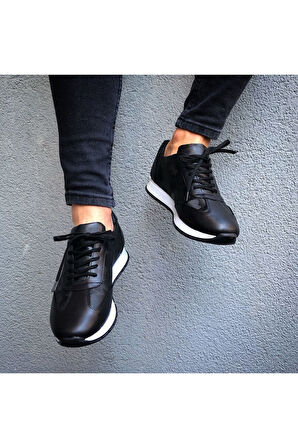 Hakiki Deri Siyah Kamuflaj Desen Siyah Günlük Erkek Ayakkabı