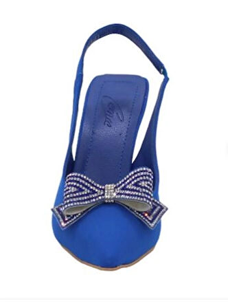 Mergenshoes K041 Mavi Fiyonklu 7 Cm Klasik Topuk Kadın Ayakkabı