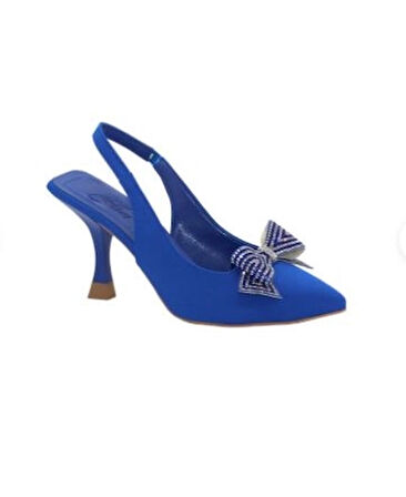 Mergenshoes K041 Mavi Fiyonklu 7 Cm Klasik Topuk Kadın Ayakkabı