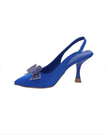 Mergenshoes K041 Mavi Fiyonklu 7 Cm Klasik Topuk Kadın Ayakkabı