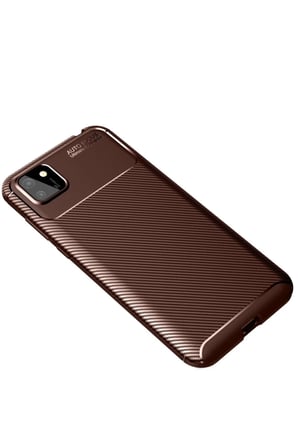 Newface Huawei Y5P Kılıf Auto Focus Karbon Kapak - Kahverengi
