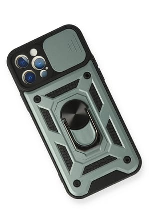 Newface Apple iPhone 12 Pro Kılıf Pars Lens Yüzüklü Silikon - Yeşil