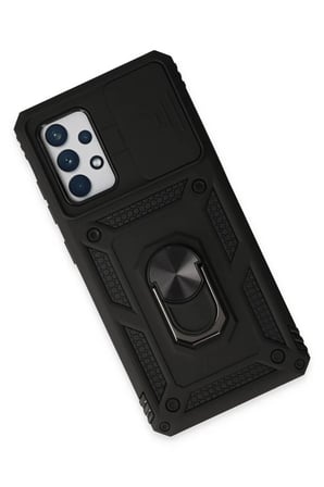 Newface Samsung Galaxy A72 Kılıf Pars Lens Yüzüklü Silikon - Siyah