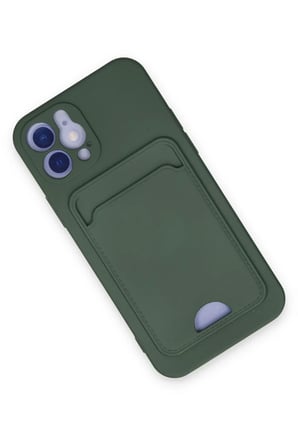 Newface Apple iPhone 12 Kılıf Kelvin Kartvizitli Silikon - Koyu Yeşil