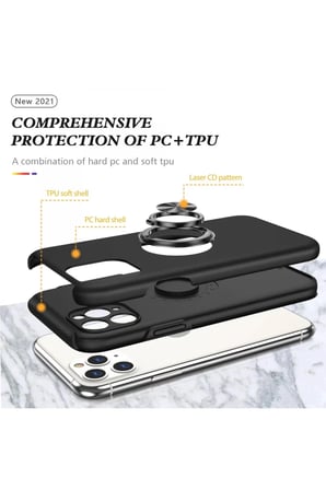 Newface Apple iPhone 11 Pro Max Kılıf Elit Yüzüklü Kapak - Siyah