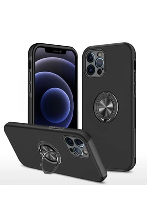 Newface Apple iPhone 12 Pro Kılıf Elit Yüzüklü Kapak - Siyah
