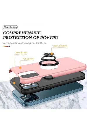 Newface Apple iPhone 12 Pro Kılıf Elit Yüzüklü Kapak - Pembe