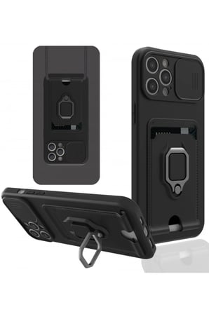 Newface Apple iPhone 12 Pro Kılıf Zuma Kartvizitli Yüzüklü Silikon - Siyah