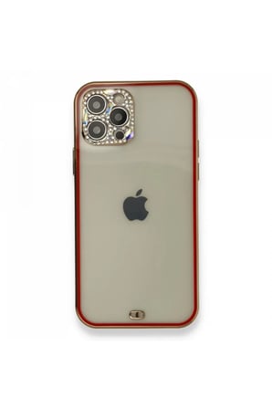 Newface Apple iPhone 12 Pro Kılıf Liva Taşlı Silikon - Kırmızı