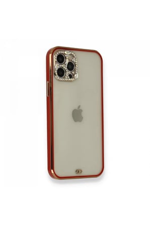 Newface Apple iPhone 12 Pro Kılıf Liva Taşlı Silikon - Kırmızı