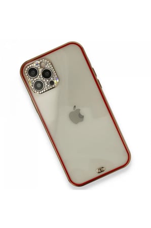 Newface Apple iPhone 12 Pro Kılıf Liva Taşlı Silikon - Kırmızı